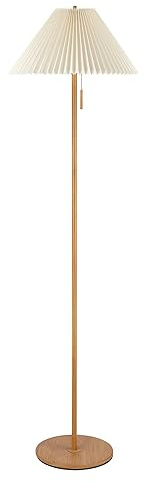 Globe Electric 61000053 62 Floor Lamp, Wood-Toned Finish, Pleated Fabric Shade, Pull Chain Switch, Reading Light, E26 Base, Modern Classic Lighting for Living Rooms and Bedrooms