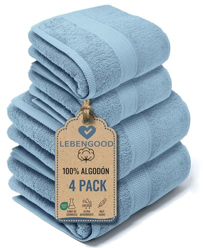 LEBENGOOD Juego de Toallas de Baño y Lavabo 100% Algodón Premium 550gsm | 2 Toallas Lavabo (50x90) y 2 Toallas Ducha (70x140) | Toallas Grandes, Suaves, Absorbentes y (2 50X90 2 70X140 Cielo)
