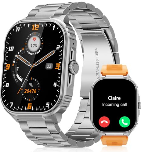 TIFOZEN Military Men's Smart Watch, 2.01 HD Touch Screen IP68 Sports Watch with Phone Function, Heart Rate / Spo2/Sleep Screen, Activity Tracker, 100+ Sport Modes for iOS Android, Silver