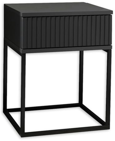 Marle Nachttisch in Graphit - Moderner Nachtschrank mit Schublade und schwarzem Metallgestell - 40 x 52 x 38,5 cm (B/H/T)
