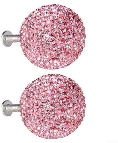 Gbtdoface Kristallknauf, für Schranktüren, Schubladen, Kristall-Türgriffe, Glitzer-Strass-Kugelform, Türgriffe für Kleiderschrank, Kleiderschrank, Schublade, Rosa, 2 Stück