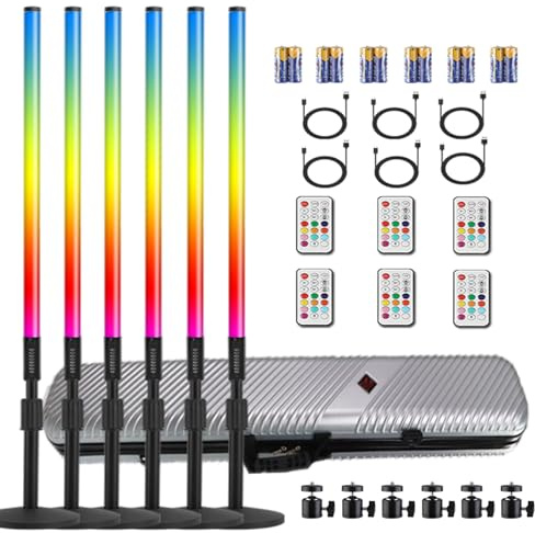 ZDMDRGB 6Pack 4ft Portable 5000mAh Battery Powered RGB Tube Light with Case Handheld Color Neon Lights Bar Stand for LED Video Studio Light Stick Photography DJ Dance Party Stage Photo Booth Lighting