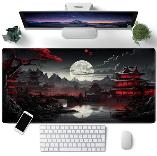 LeKuni Großes Gaming-Mauspad XXL 900 x 400 mm Gamer Mouse Pad mit Nähten an den Rändern – unter der Schreibtischunterlage – Zubehör für Büro, Unterseite aus rutschfestem Gummi (Oberfläche)