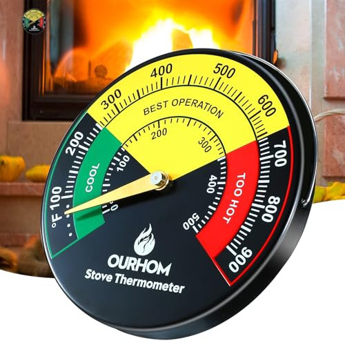 Large Size Magnetic Wood Stove Thermometer - 3.55inch Temperature Meter for Fireplace & Log Burner