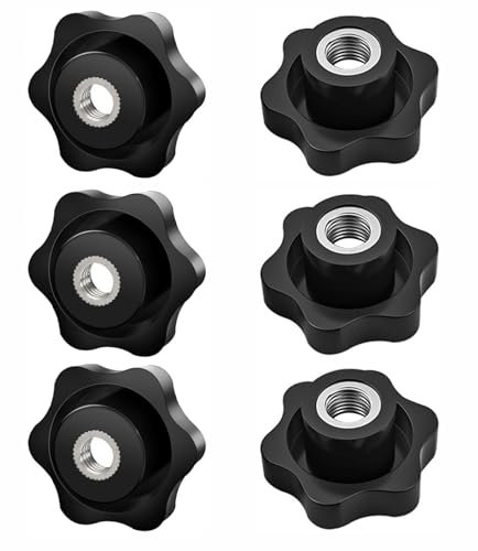 MAJOYLIFE 6 Piezas Tuerca Moleteada Negra M8,Tornillo de Estrella 48mm,Perillas de Estrella para la Industria Mecánica,Muebles,Máquinas-herramienta,Equipos Electrónicos
