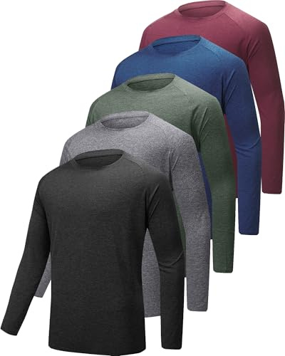 YOIOWVY Camiseta de Manga Larga para Hombre, Pack de 3/5/7 Camisetas Deportivas/de Running de Secado rápido con protección Solar UV UPF50+ - Corte Entallado - Tops de Ropa
