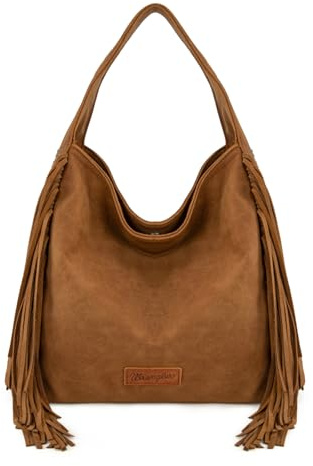 Wrangler Fringe Suede Hobo Bag for Women Leather Western Fringe Purse Tassel Hippie Shoulder Bag Crossbody Bag WG244-9182BR