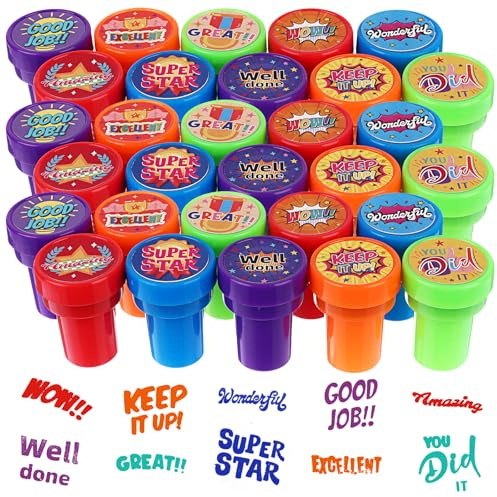 30 PCS Assorted Stamps for Kids Teacher Stamps for Classroom Motivational Encouraging Self Inking Stamp Gifts Teacher Reward Sorted Review Stamp for Home School Prizes Party Favor Classroom Essential