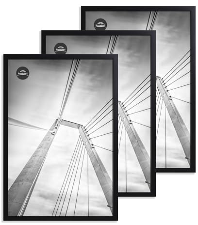 lincoolart Portafoto Cornice 50x70 cm Nera - Set di 3 da Parete Nere Cornici in Legno con Vetro Infrangibile per Grandi Poster, Foto e Immagini - Decorazione Parete​