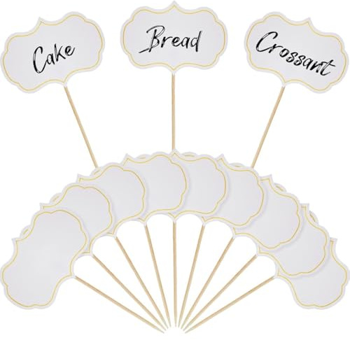 COYUN 50 Pezzi Stuzzicadenti Decorativi, Etichette, Pennarelli Alimentari per Dolci, Targhette a Buffet per Formaggio, Etichette per Piante, per Cupcake Torte Feste Matrimoni Compleanni (Bianco)