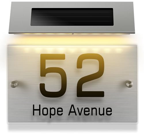 SEWACC Lámpara Solar Para Número De Casa Luz Led Bicolor Para Exteriores, Placa De Dirección Para Jardín y Porche, Panel Acrílico Personalizable, Carga Automática Diurna, Iluminación