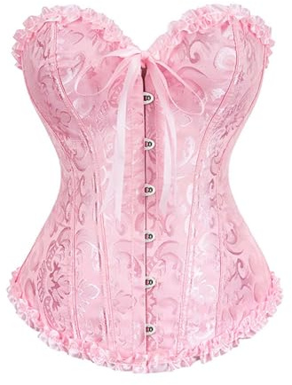 Genérico Corset Mujer Vintage Gótico Top Bustier con Cordones y Plástico Huesos Bordado Patrón Top Palabra para Mujer Moda Impresión Corpiños para Halloween Carnava