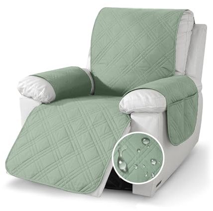 YushengTai Armchair Covers, 100% Waterproof, Anti-Slip, 1 Seater Recliner Chair Cover, Chair Covers for Armchairs with 4 Pockets, 1 Adjustable Straps (Green)