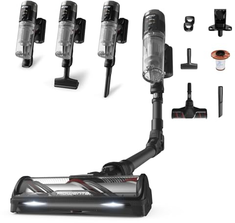 Rowenta X-Force Flex 12.60 Neo Complete, Aspirapolvere Senza Fili Potente con Due Spazzole per Pavimenti e Tappeti, Display, Autonomia Fino a 60 Minuti, 150 AirWatt, RH9L55