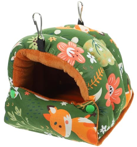 KOMBIUDA Hamaca Colgante para Loros Cálida y Gruesa De Felpa, Tamaño S, Verde Bosque, Cama para Jaula De Invierno para Periquitos y Aves Pequeñas, Nido Aislante Térmico para Mascotas Domésticas