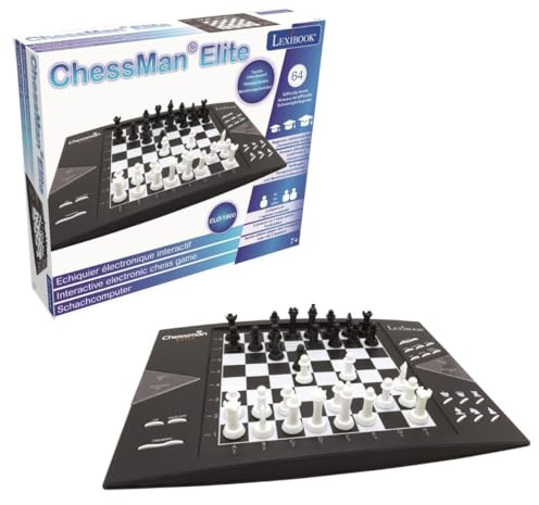 Lexibook Chessman® Elite Juego de ajedrez Inteligente, 64 Niveles de dificultad, LED, Alimentado por batería o Adaptador de 9V, Negro/Blanco, CG1300LXB
