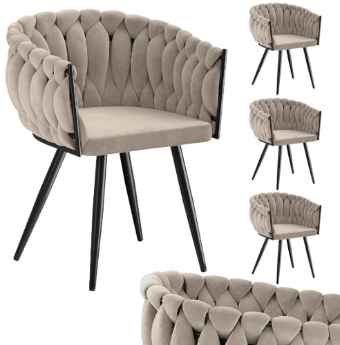 skølm Sudri Esszimmerstühle Macchiato 4er Set – Esszimmermöbel Küchenstuhl höhenverstellbar – Armlehnstuhl mit Samtbezug Metallgestell – Schalenstuhl 120kg belastbar für Esszimmer/Küche 54x58x76 cm