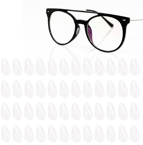 Fukaisu 24 Pairs Eyeglass Nose Pads, Teardrop-Shaped Non-Slip Silicone Nose Pads with Adhesive Air Chamber 15mm/0.6in Soft Adhesive Replacement Cushions for Glasses & Sunglasses