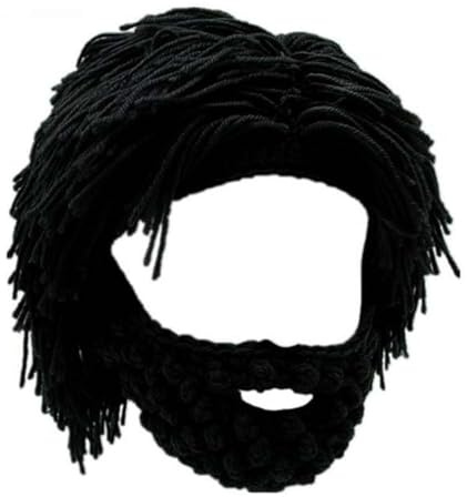 Bonnet en acrylique style punk avec perruque de cheveux raides attachés et barbe tricotée, chapeau de perruque artificielle pour homme, perruque amusante avec barbe, bonnet tricoté chaud pour homme et