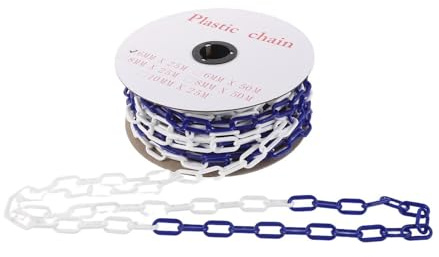 BESTYASH Barrière de Chaîne en Plastique 25 M Bleu et Blanc 6 Mm Chaîne de Sécurité Résistante aux Intempéries pour Signalisation Routière, Parking et Délimitation D’allée Industrielle