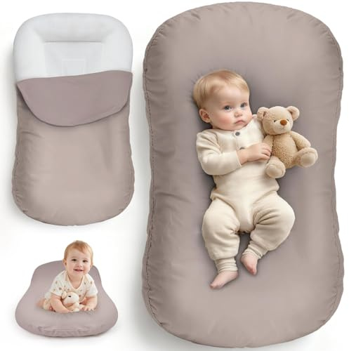 FibeGlis Extra Large Baby Lounger for Newborn, Infant Lounger 0-24 Months - Ergonomic Cotton Baby Nest with Tummy Time Support, Portable Floor Seat for Motor Skill Development, Newborn Essentials Gift