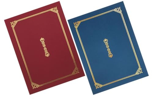 FOYTOKI Carpeta para Certificados A4 Borde Dorado, 2 Unidades (vino Tinto y Azul Marino), Documentos y Carpeta de Diploma, Protector Versátil para Diplomas Escolares y Premios
