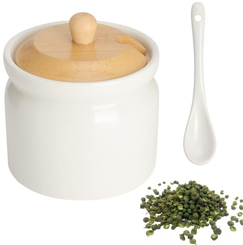 APOMOONS Zuccheriera con Coperchio e Cucchiaino 180 ml Zuccheriera Ceramica Bianca Porta Zucchero per Zucchero Sale e Spezie Zuccherieras Moderna da Tavola Saliera e Zuccherieras
