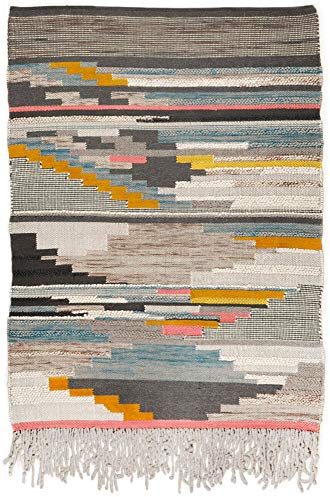 Theko | Nomadic Design Teppich handgewebt aus 70% Schurwolle/ 30% Baumwolle | Bunt Gemustert | 190 x 290 cm