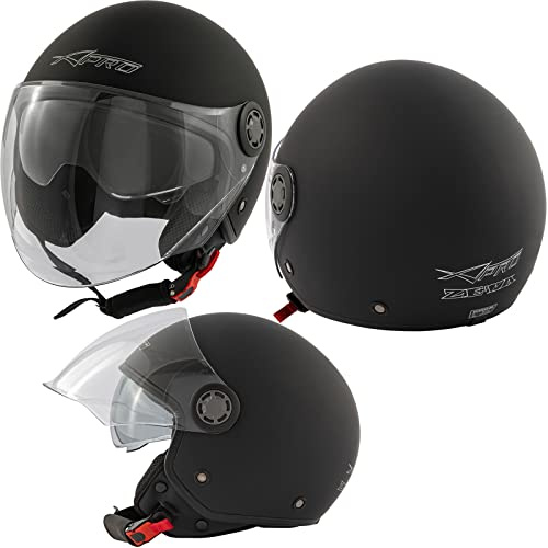 Casco Jet Scooter Moto ECE 22 06 Certificato Parasole Lunga Visiera Nero Opaco L