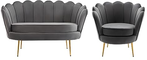 Vente-unique Couchgarnitur Muschel 2+1 - Samt - Anthrazit - DANDELION
