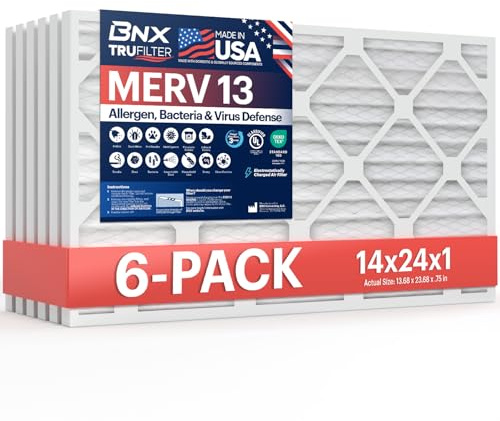 BNX 14 x 24 x 1 MERV 13 Luftfilter 6 Stück – Hergestellt in den USA – elektrostatische plissierte Klimaanlage HVAC AC Ofenfilter – entfernt Pollen, Schimmel, Bakterien, Rauch