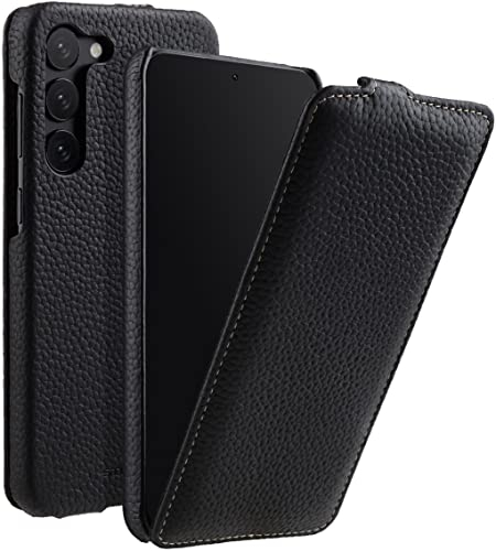 STILGUT UltraSlim kompatibel mit Samsung Galaxy S23 Plus Hülle - Samsung S23 Plus Flip Case aus Leder, Klapphülle, Handyhülle, Lederhülle - Schwarz