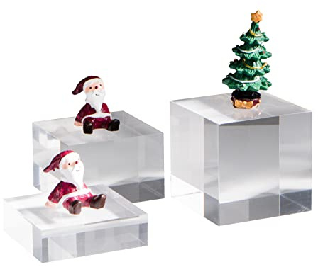 KCGANI Clear Polished Acrylic Cube Photo Props, Edge Polished Blocks Display Base Riser, Solid Acrylic Pedestal for Collectibles Figures Cosmetics, 3Pcs, 3.1x3.1x1-2-3In