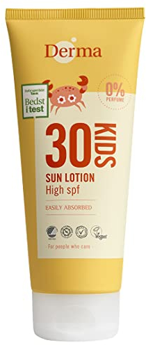 DERMA Sonnenschutz Lotion für Baby & Kinder LSF 30 | Nicht-fettende, Wasserfest Sonnencreme Gesicht & Körper | Parfümfrei & Hypoallergen Sonnenmilch für Empfindliche Haut | UVA-UVB Sunscreen | 200 ml