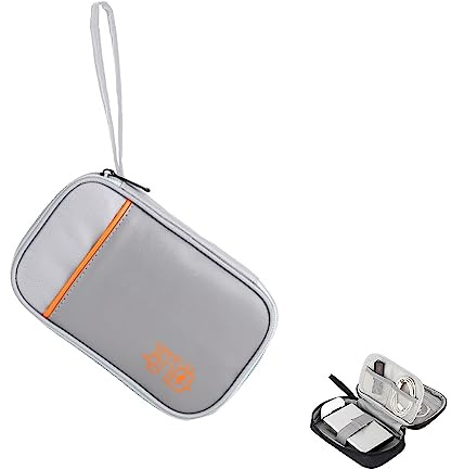 Borsa Accessori Elettronici, Organizer Cavi, Custodia da Viaggio Resistente All'acqua Con Braccialetto - Pochette Antiurto per USB, Schede SD, Caricabatterie (Grigio)