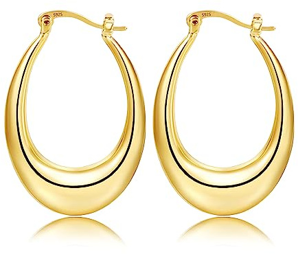 ASH'S CHOICE Boucles d'Oreilles Femme Créoles Or Argent Gradient Chunky | Boucles d'Oreilles Créoles Or Argent Plaqué 14K Creux Courbe Goutte d'Eau Hypoallergénique Piercing Bijoux Cadeaux Femme