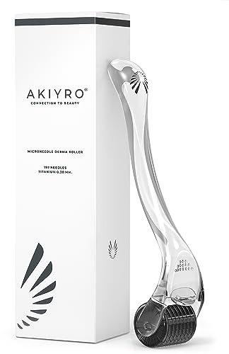 AKIYRO Derma Roller 0.30mm - Microneedle Roller with Storage Case - 192 Micro Needling Dermal Tool for Face, Beard, Scalp & Body - At Home Microneedling Skin Care for Women & Men (Black)
