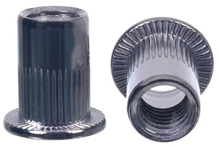 NAJDER Écrou à Rivet Acier Inoxydable Cranté M6, Écrous à Sertir Aveugles à Tête Plate M6x14,5 mm, 100 Pièces, Assortiment de 100 Écrous à Riveter Fileter, A2-AISI 304