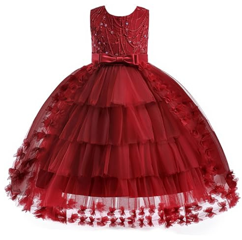 M MUNCASO Girls Princess Dress - Kids Flower Lace Tulle High-Low Sleeveless Elegant Formal Cocktail Wedding Pageant Gown for Evening, Party, Prom, Dance Ball