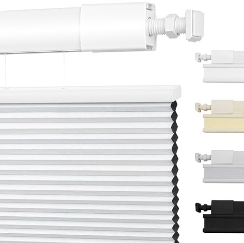 Moonice No Drill Top Down Bottom Up Cellular Pleated Shades Cordless Shades for Windows Blackout Honeycomb Blinds for Home Bedroom Office (Blackout - White, Custom Size)