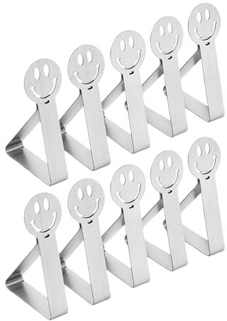SHPUJUN 10-Stück Smiley Tischdeckenklammern für Draußen,Tischdecke Outdoor Tischdeckenhalter,Edelstahl Aufsteigen Tischdeckenbeschwerer,Tischklammern Outdoor,dekostange,Bewegung tischklemme(Smiley)
