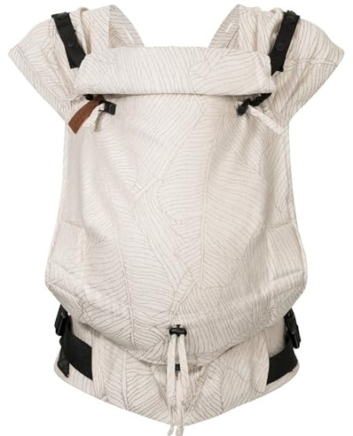 Hoppediz Primeo Babytrage für Neugeborene – Ergonomische Babytrage aus 100% kbA Baumwolle – Bauchtrage, Hüfttrage & Rückentrage – Einfache Babytrage ab Geburt (Grenada natur)