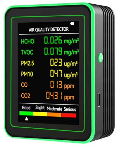 Monitor de calidad del aire 6 en 1, detector de dióxido de carbono preciso TVOC HCHO, multifuncional, PM2.5, PM10, HCHO, TVOC, CO2, medidor de CO