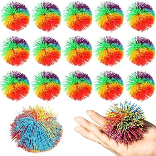 Lot de 15 balles rebondissantes arc-en-ciel sensorielles - Petit cadeau - Pour anniversaire - Pour jeux en famille, jeux d'amitié