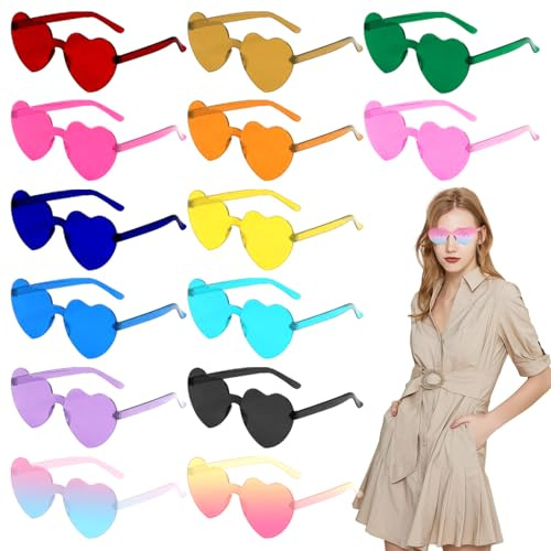 14 Paia Occhiali da Sole a Cuore, Occhiali da Festa Hippie Senza Montatura, Colorate Caramelle Regali Feste Addio al Nubilato, Occhiali Colorate per Gadget Matrimonio Feste, Per Compleanno, Carnevale