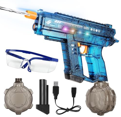 TAVADA Pistola de Agua Eléctrica,Water Gun con Luz,7-10 m Alcance,Gran Capacidad de 800 ml,Absorción Automática de Agua,2 Modos de Disparo,Juguete Acuático para Fiestas de Verano para Niños y Adultos