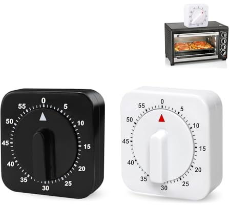 Hinapan 2 Stück Tomate Küchentimer, Pomodoro Timer, Mechanischer Küchentimer, 60-Minuten Eieruhr mit Lautem Alarm, Kurzzeitwecker Küche, Für Kochen, Backen, Lernen und Sport (Schwarz Weiß)