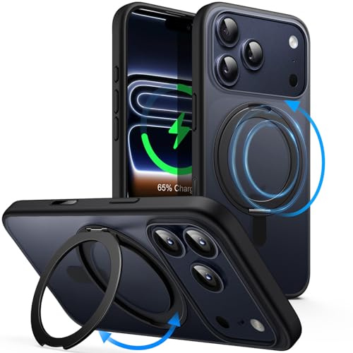 JETech Funda Anillo Giratorio 360 Grados para iPhone 17 Pro MAX 6,9 Pulgadas con Botón Control Cámara, Compatible con MagSafe, Carcasa Slim Antigolpes con Soporte & Porta Anillos (Negro)