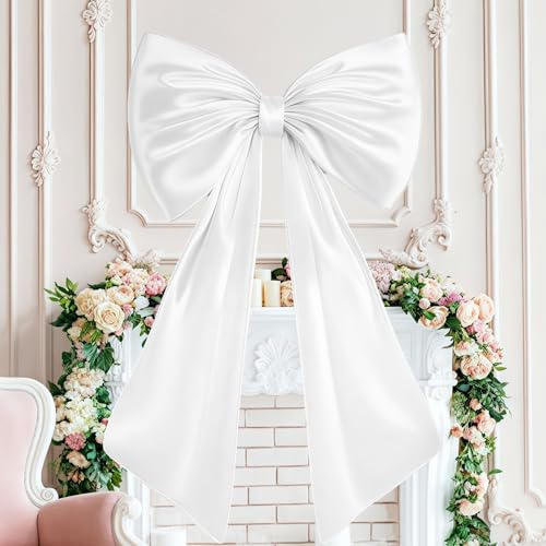 lelewangluo Large Bow Decor, Giant Bow Decoration Satin Ribbon Room Decor Accessories, Hanging Wall Decor for Wedding Christmas Birthday Baby Shower Party Supplies (White)