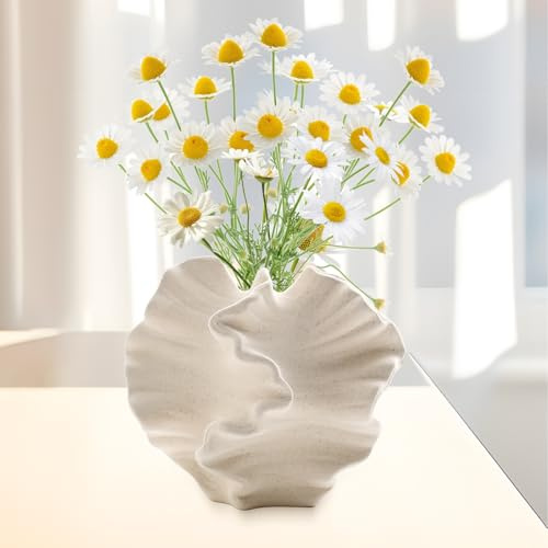 WEXFFU Vaso in Ceramica, Vaso Decorativo da Interno, Moderno Vaso di Corallo per Boho Stile Nordico, Vasi Di Fiori In Ceramica, Arredamento per Casa, Soggiorno, Ufficio, Beige
